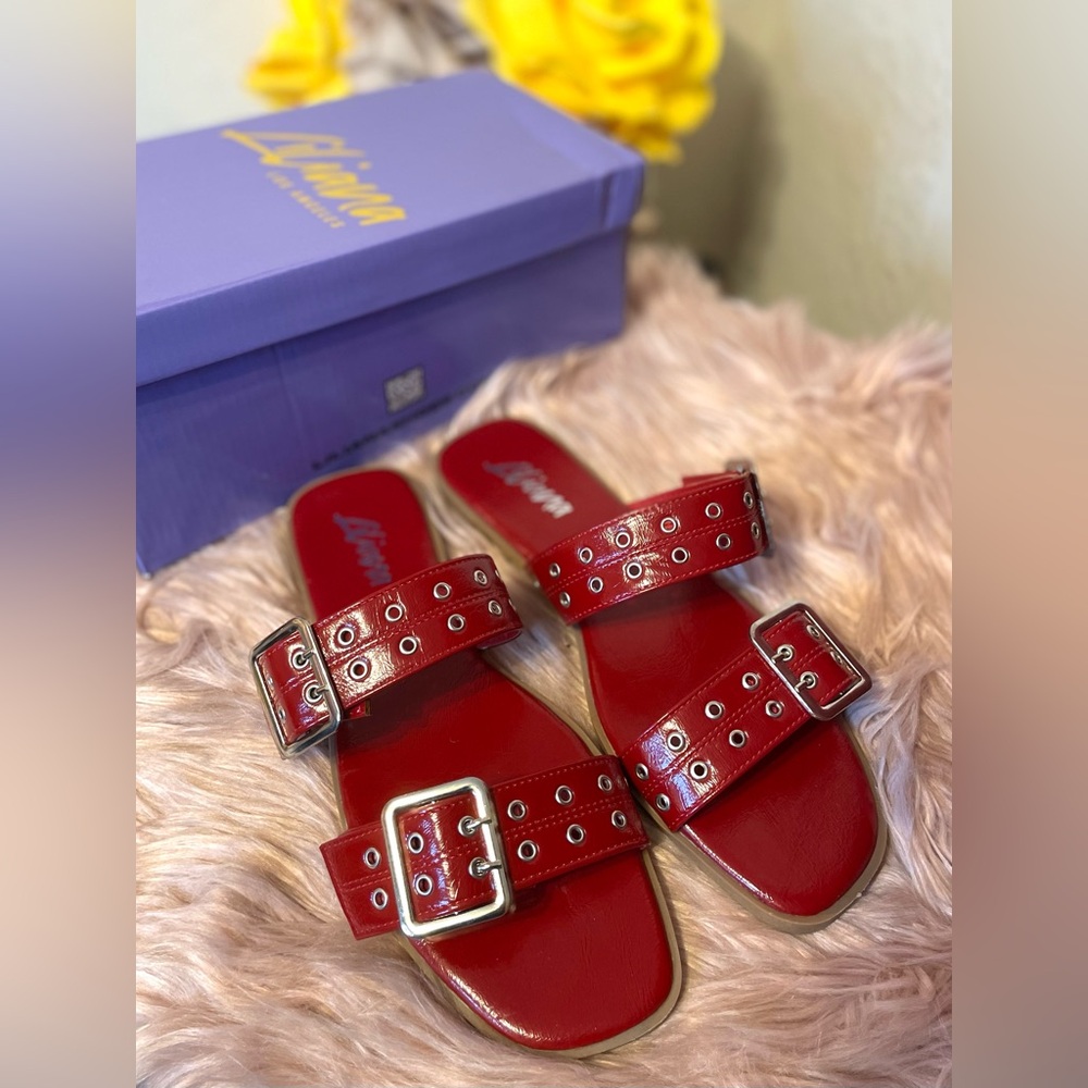 Liliana Red Patent Double Strap Sandals